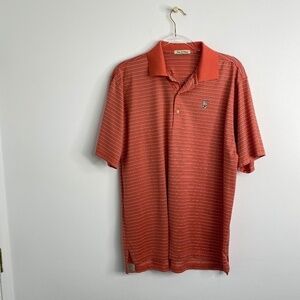 PETER MILLAR Men's Medium Winged Foot Golf Club Orange Stripe Golf Poloshirt EUC